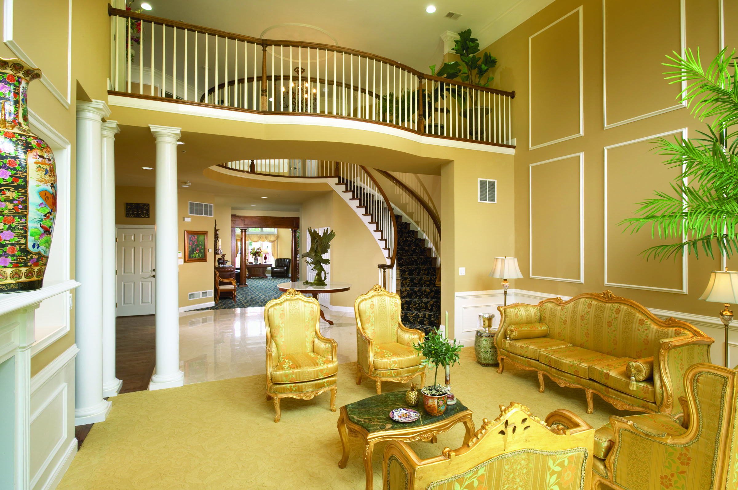 Custom Formal Living Room with Balcony Overlook